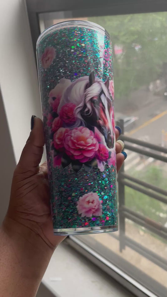 24oz Snowglobe with horse wrap