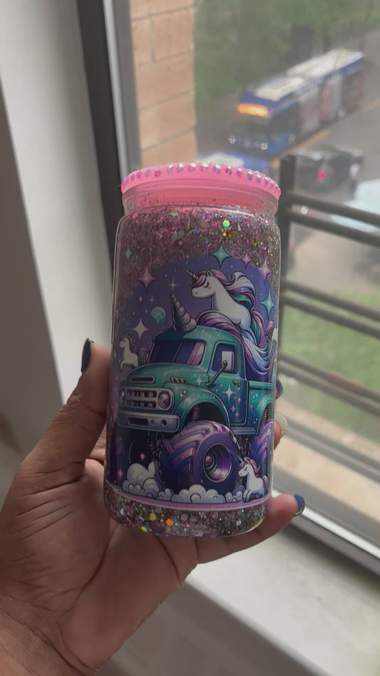 16oz plastic unicorn snowglobe